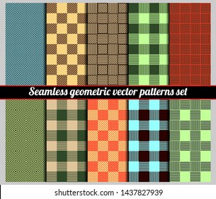 Various geometric seamless monochrome vector patterns set
