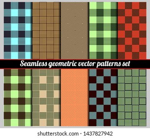 Various geometric seamless monochrome vector patterns set