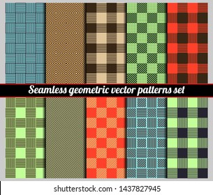 Various geometric seamless monochrome vector patterns set