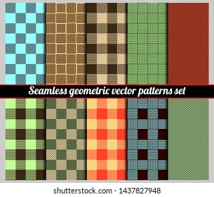 Various geometric seamless monochrome vector patterns set