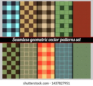 Various geometric seamless monochrome vector patterns set