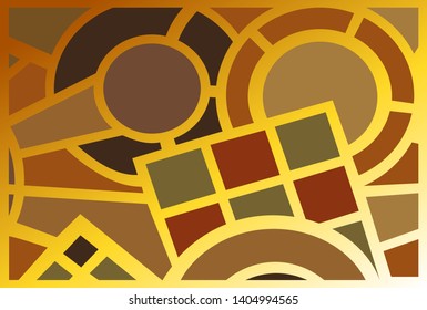 Various geometric shapes black, brown, orange, yellow and white on a gradient multicolored background, ideas and designs for modern carpets, floor rugs and mats. Modern template covers and quilts.
