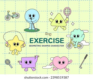 Various Geometric shapes characters drawn on the theme of Exercise