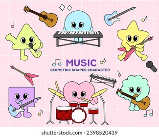 Various Geometric shapes characters drawn on the theme of Music