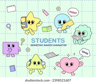 Various Geometric shapes characters drawn on the theme of Students