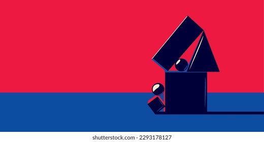 Various geometric shapes on a red background. Balance concept.