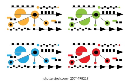 Various Geometric Shapes Technology Background Line Art. Hi tech graphic design elements and resources concept vector art