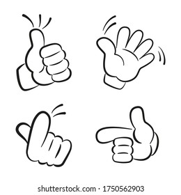 Various gestures of cartoon human hands. Vector illustration.