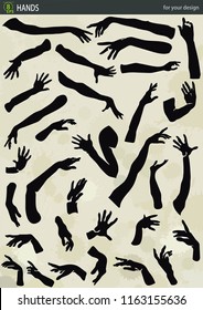 Various gestures of human dancing hands isolated. Vector flat illustration of female hand. Vector design elements for infographic, web, internet, presentation