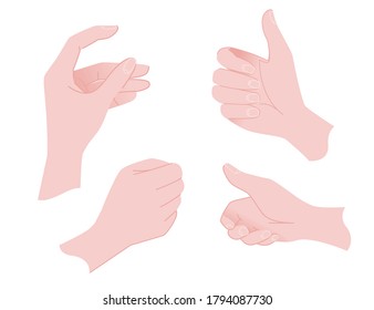 Various gestures of human hands hold template flat vector illustration isolated on white background