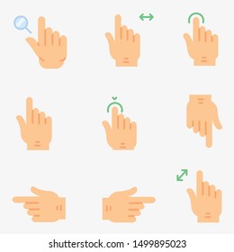 Various gestures of human hands isolated on a white background. Vector flat illustration of female hands in different situations. Vector design elements for infographic, web, internet, presentation.