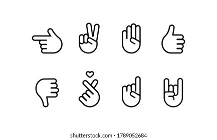 Various gestures of human hands set. Elements for web, infographic, presentation, communication, emoticons. Vector on isolated white background. EPS 10