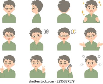 Various gestures of older man