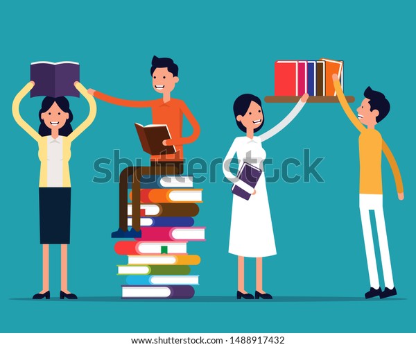 Various Gestures People Reading Books Simple Stock Vector (Royalty Free ...