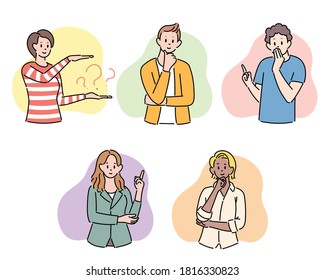 Various gestures for questions and thoughts. hand drawn style vector design illustrations. 