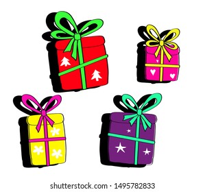 Various gifts on a white background. Vector illustration.