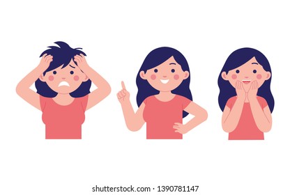 various girl expression, happy, surprised, and shock 