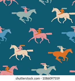 Various of girl riding horses. Women empowered illustration in vector.