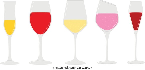 Diversos vasos con alcohol, ilustración vectorial