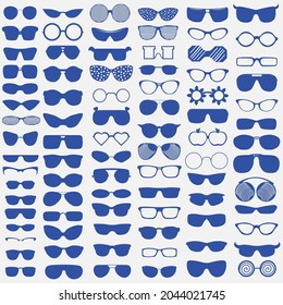 Varios vasos para uso diario, sol, fiesta, famoso. Vectores de gafas.
