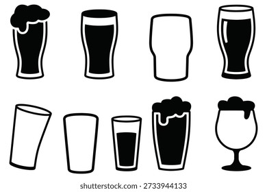 Various glasses filled with beverages and foam beer glasses