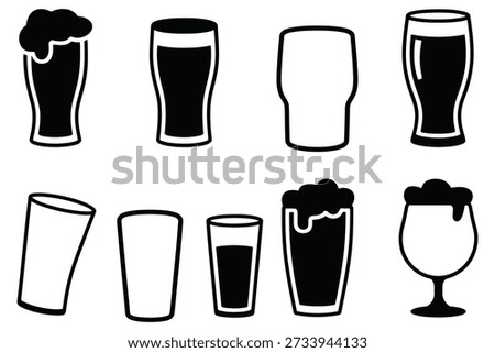 Various glasses filled with beverages and foam beer glasses