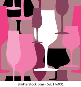 Various glasses silhouettes. Vector illustration on pink background