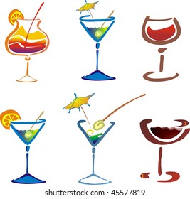 Various glasses of vector cocktails