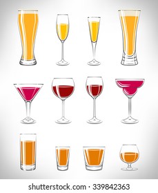 various glassesd. glasses for cocktails, wine, vodka, beer and water. everything for the bar and pub.