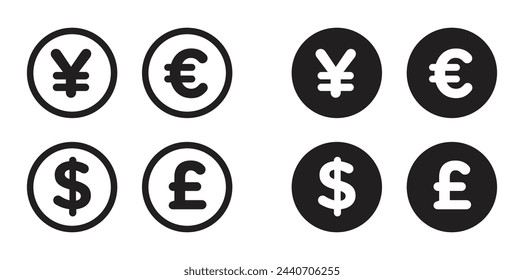 Various Global Currency Icons. Financial Symbols for Different Currencies