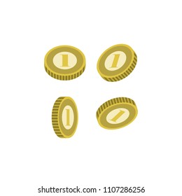 Various golden coins isolated isometric icon. Money fan sign, financial success, commerce and banking vector illustration.