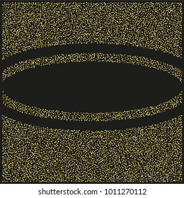 Various golden powder frame or border of random scatter golden geometric figures isolated on black.