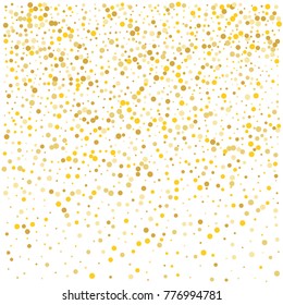 Various golden sand background of random scatter golden geometric figures isolated on white.