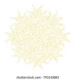 Various golden sand background of random scatter golden geometric figures isolated on white.