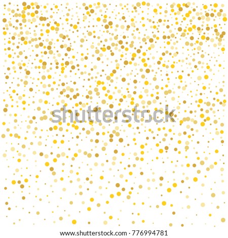 Various golden sand background of random scatter golden geometric figures isolated on white.