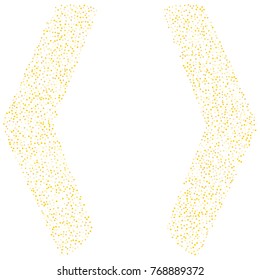 Various golden sand frame or border of random scatter golden geometric figures isolated on white.