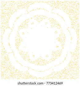 Various golden sand frame or border of random scatter golden geometric figures isolated on white.