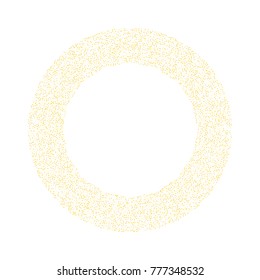Various golden sand frame or border of random scatter golden geometric figures isolated on white.