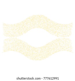 Various golden sand frame or border of random scatter golden geometric figures isolated on white.