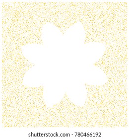 Various golden sand frame or border of random scatter golden geometric figures isolated on white.