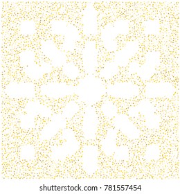 Various golden sand frame or border of random scatter golden geometric figures isolated on white.