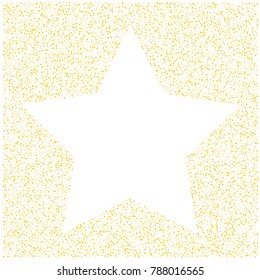 Various golden sand frame or border of random scatter golden geometric figures isolated on white.