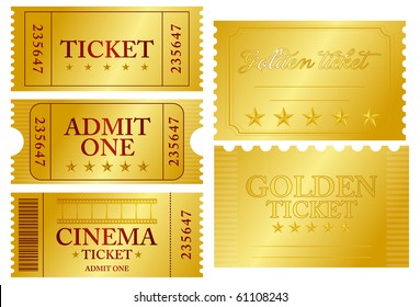 Various golden ticket set, vector illustration