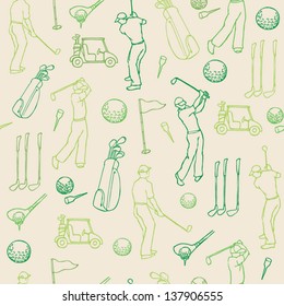 Various Golf Images & Player Seamless Pattern