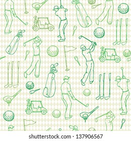 Various Golf Images & Player Seamless Pattern