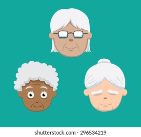 Various Grandma Faces Vector Illustration