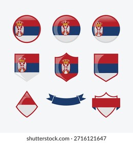 Various graphic representations of the Serbian flag in different shapes including circles, shields, and banners.