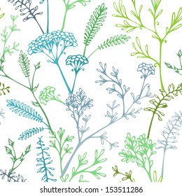 Various grass and floral elements for design. Seamless texture. Nature template.