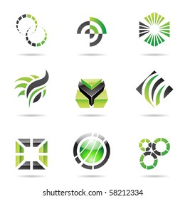 Various green abstract icons isolated on a white background
