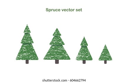 Various green Christmas trees with snow. Vector illustration